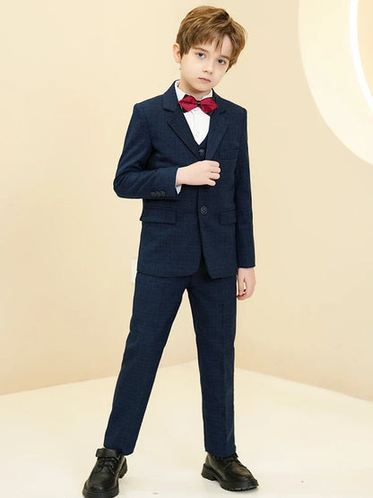 Boys Plaid Suit 3 Piece Jacket Vest Pants Wedding Birthday Party Ceremony Competition Size 4-16Y Teen Suit