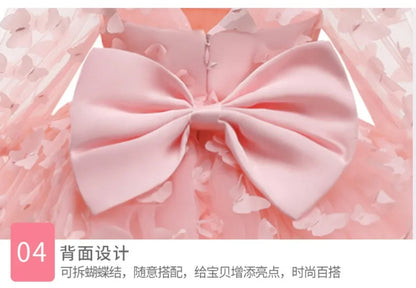 Kids Girl Princess Dress Toddler Long Sleeve Birthday Party Costume Butterfly Design Baby Girl Dress Summer Gauze Children Dress