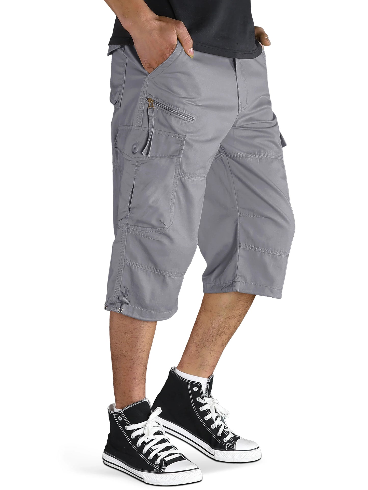 Below Knee Length 3/4 Long Shorts Men's Outdoor Capri Pants Multi Pocket Summer Twill Work Cargo Pants Man