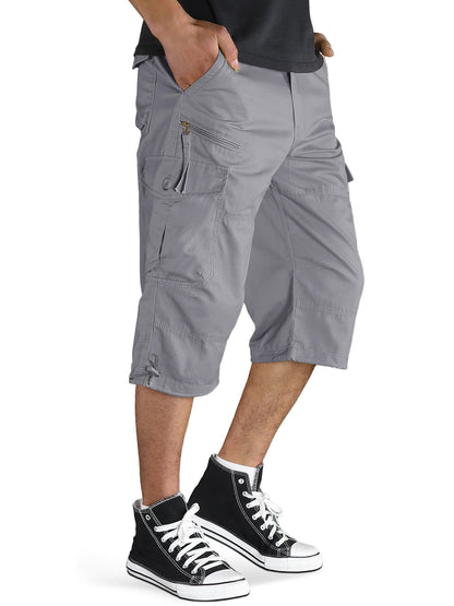 Below Knee Length 3/4 Long Shorts Men's Outdoor Capri Pants Multi Pocket Summer Twill Work Cargo Pants Man