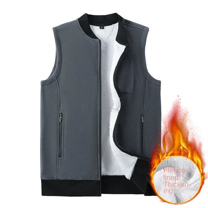 Men Winter Vest Sleeveless Stand Collar Solid Color Fleece Thick Keep Warm Plus Size Neck Protection Winter Waistcoat for Daily