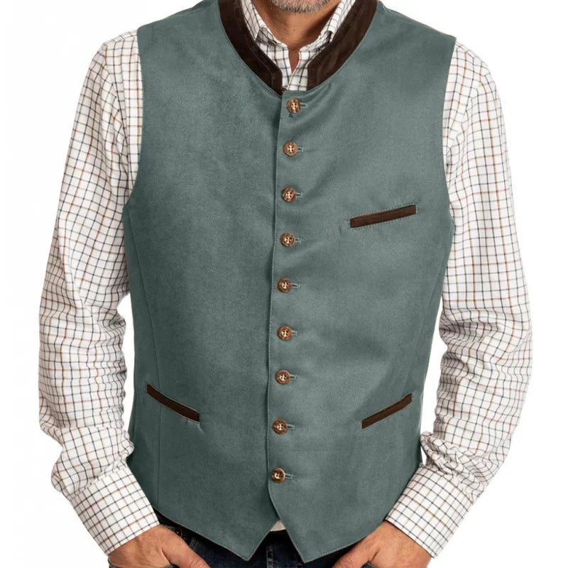 Men Vest Green Suede Velvet With Collar Single Breasted Waistcoat For Wedding Banquet Party Business Work Casual Daily Men Vest