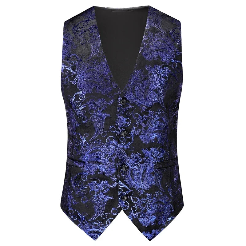 2026 New Mens Gold Steampunk Vest, Asian Size Blue Sleeveless Slim Dress Vests, Red Silver Waistcoat