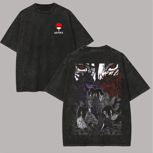 Naruto Itachi Sasuke Shirt Uchiha Sharingan Brothers 2026 Summer New Retro Style Urban Anime Retro Men's Clothing Street Y2k