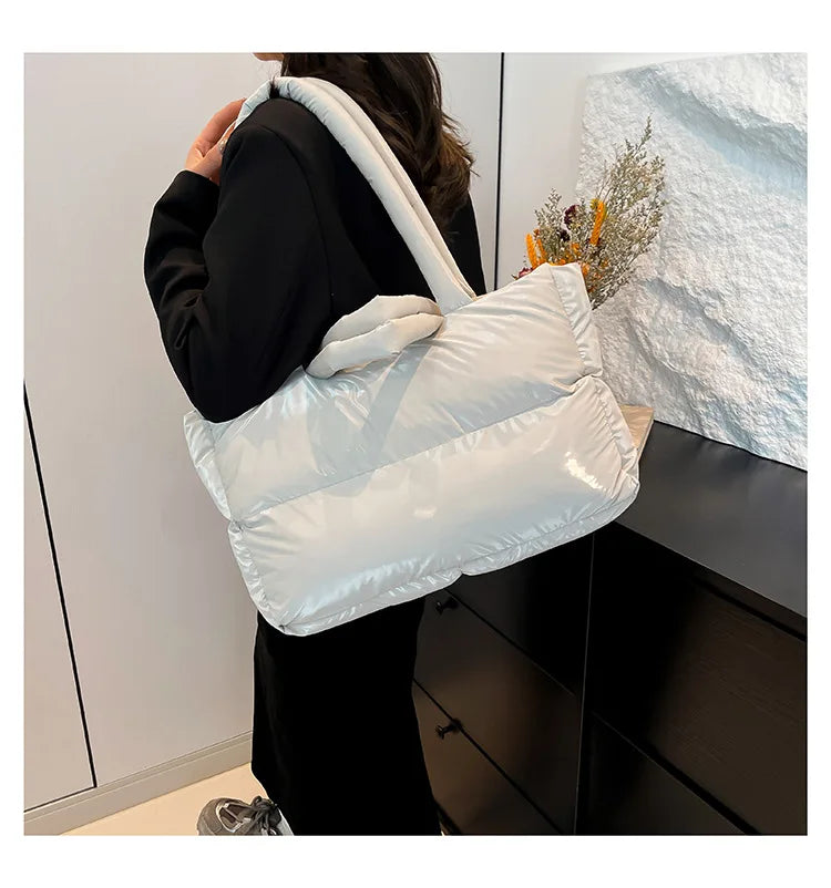 Fashion Large Capacity Puffer Shoulder Bags Padded Women Handbags Casual Nylon Quilted Big Tote Bag Warm Winter Shopper Purses