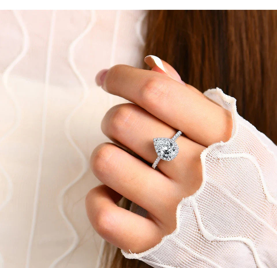 Bague ATTAGEMS en moissanite de luxe, taille poire, 2,0 carats, couleur D, VVS1, en argent sterling 925 véritable pour femme, cadeau de fiançailles ou de mariage