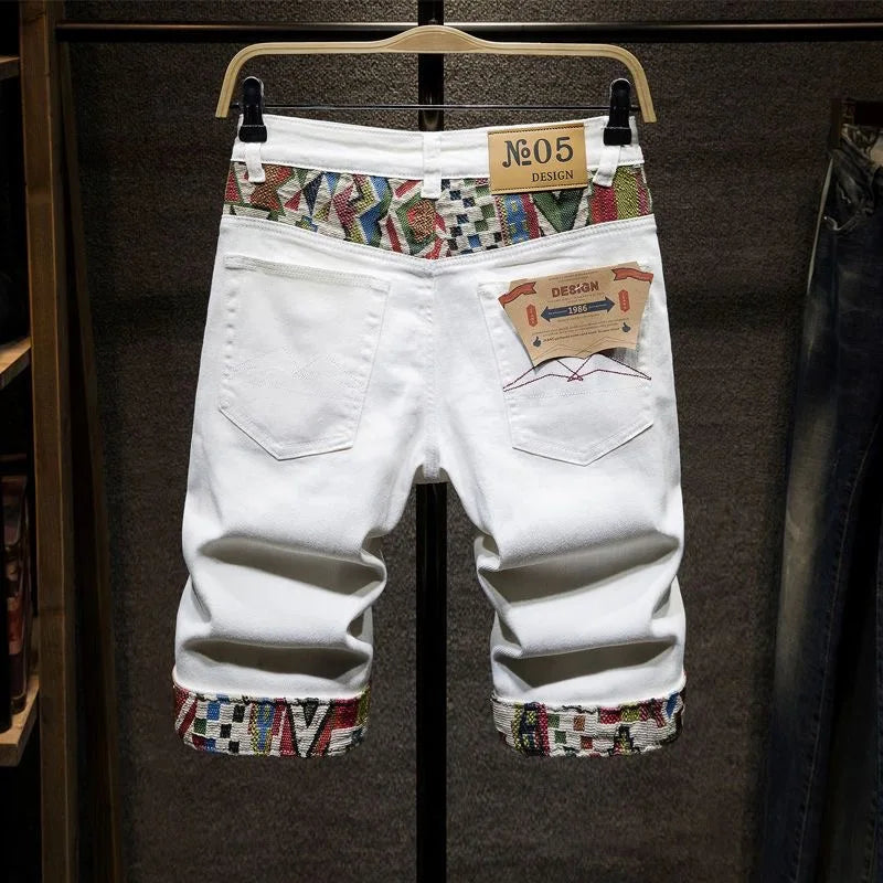 New Summer Fashion Trend Ripped Straight Tube Printed Denim Shorts Men's Casual Loose Comfortable Sports High Quality Pants
