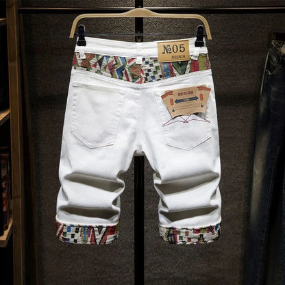 New Summer Fashion Trend Ripped Straight Tube Printed Denim Shorts Men's Casual Loose Comfortable Sports High Quality Pants