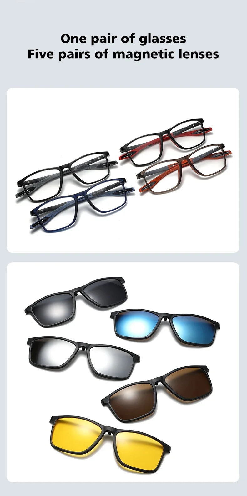 New Magnetic Clip-On Polarized Sunglasses Men Driving Night Vision Anti Blue Light Reading Glasses Women Prescription 3310