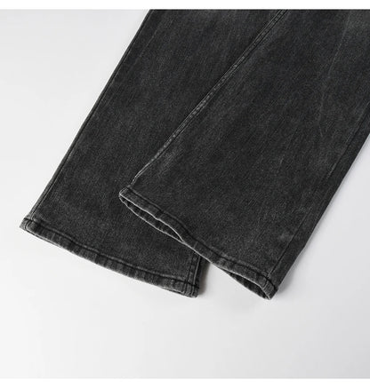 Men's Boot Cut Denim Jeans Gray Black High-Quality Cotton Pants Classic Slim Stretch Flared Trousers