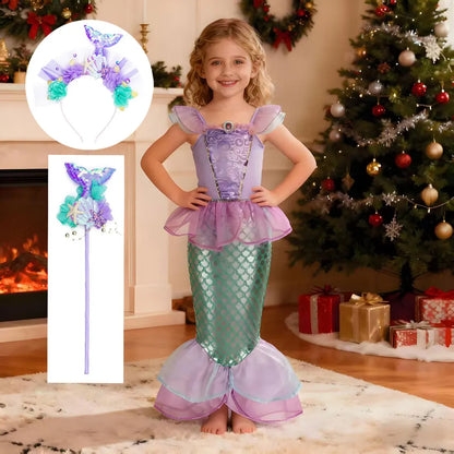 Kid Purple Mermaid Dress Princess Costume Perform Clothes Baby Girl Birthday Party Christmas Cosplay Dress Suit for Girls