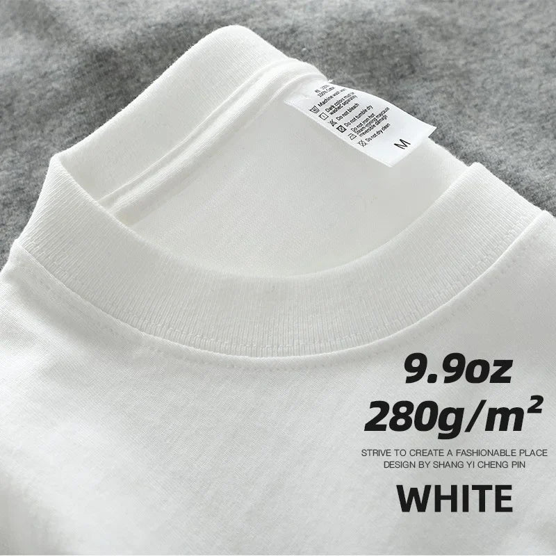 Men's Oversized T-Shirt 9.9oz 280 Grams Heavy High Quality Short Sleeve Cotton Tee Solid Color Unisex Streetwear