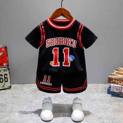 Children Cotton Clothes Baby Boys Sport Set Sport BasketBall O-Neck T-shirt Shorts 2Pcs/sets Infant Fashion Toddler Tracksuits