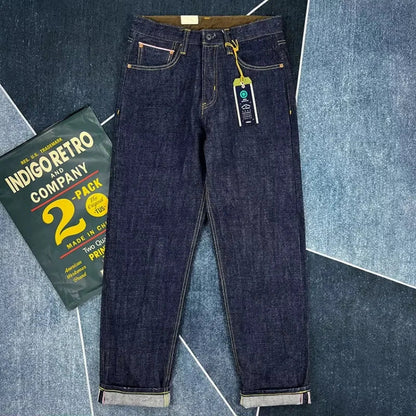 16oz High Quality Pink Selvadge Denim Jeans for Men Cotton Washed Pants Raw Blue American Vintage Hard Thick Straight Trousers