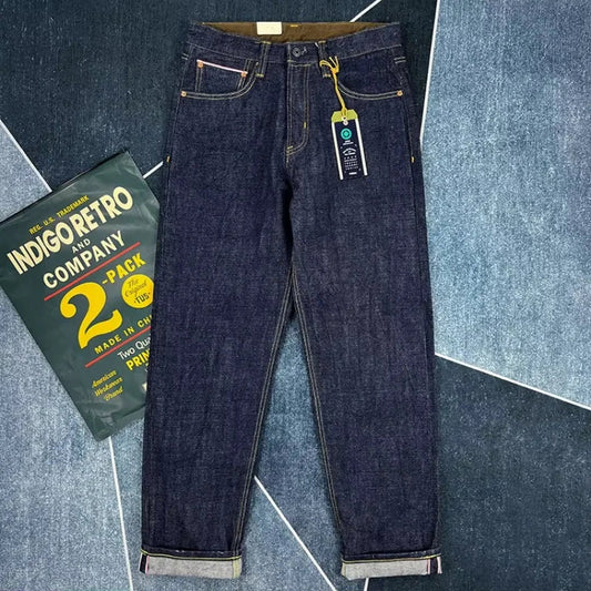 16oz High Quality Pink Selvadge Denim Jeans for Men Cotton Washed Pants Raw Blue American Vintage Hard Thick Straight Trousers