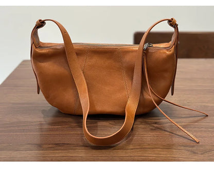 2026 New Genuine Leather Women's Bag Casual Solid Color Versatile Saddle Bag Soft Cowhide Shoulder Crossbody Bags