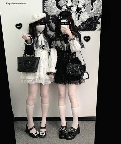 Japanese Original Lolita Lace Ruffle Edge Tied Bow High Waist Mini Skirt Spring Summer New Slim Waist Sweet Girl Y2k Skirt