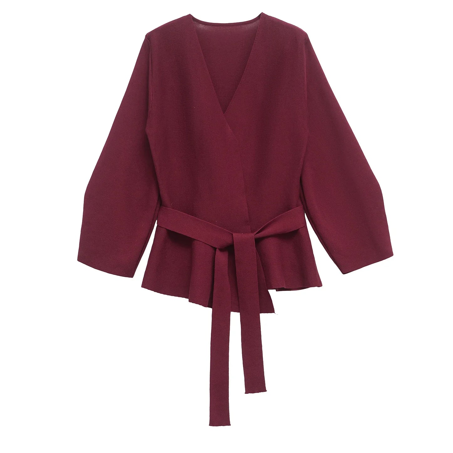 Spring Women Shoulder Pad Belt Knit Blazer Women Retro V-neck Long Sleeve Versatile Female Coat Women Clothes 9598/128