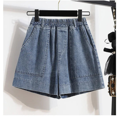 Casual Plus Size Summer Denim Shorts Women Loose Wide Leg Jeans Short Pants Femme Stretch High Waisted Harem Baggy Shorts Woman