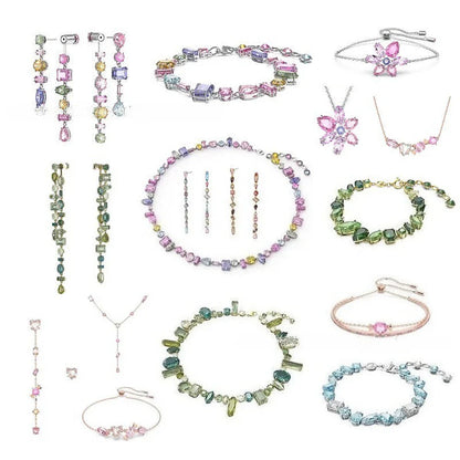 Candy Colorful Imitation Crystal Dopamine Unique Design Choker Necklace Bracelet Earrings, Jewelry for Women Bridal Gift