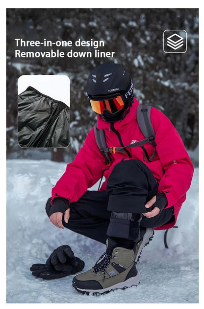Winter Three-Tn-One Down Hiking Pants Men Windproof Waterproof Antifouling 90 White Duck Down Removable Liner Outdoor Sport Pant