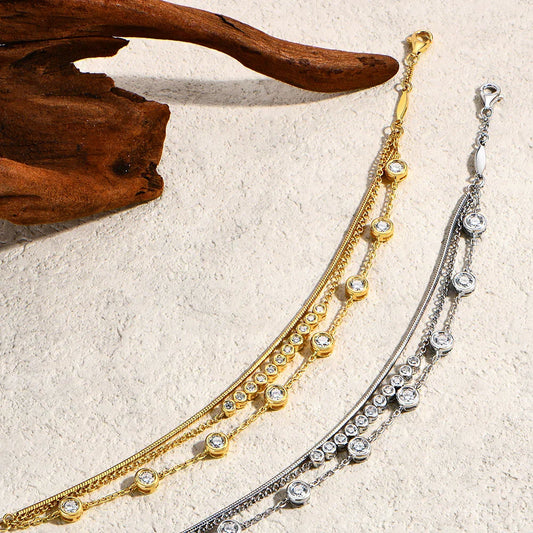 Bracelets Moissanite Empilables à Trois Couches en Argent Sterling 925, Bracelet Réglable pour Femmes 16+3cm, Bijoux de Fête Charmants