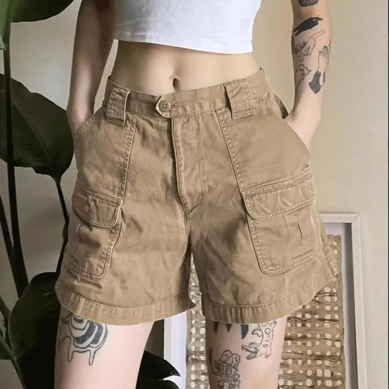 Y2k Vintage Streetwear Cargo Denim Shorts Women American Retro Harajuku Solid Loose Jeans Casual Pocket 2026 Summer Chic
