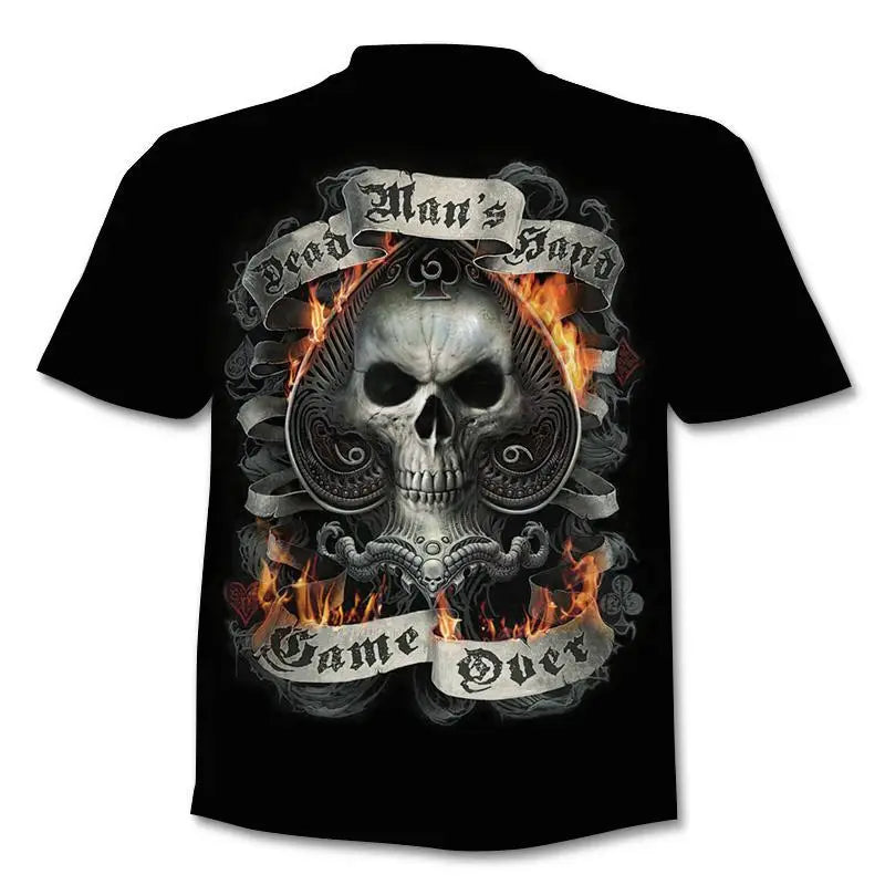 New retro street punk motorcycle men's T-shirt 3D shirt casual fashion hip-hop horror short sleeved round neck men's clothing