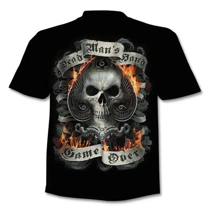 New retro street punk motorcycle men's T-shirt 3D shirt casual fashion hip-hop horror short sleeved round neck men's clothing