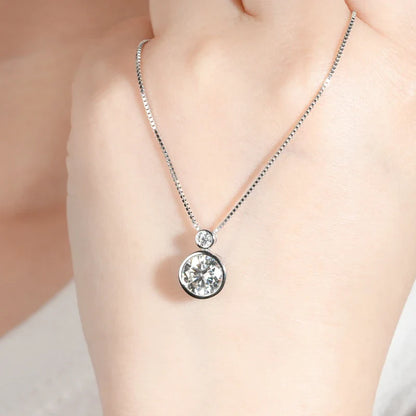 Double Bezel Moissanite Necklace 925 Sterling Silver Pendant Necklaces For Women 8mm 3mm Moissanite Box Chain Neck Jewelry