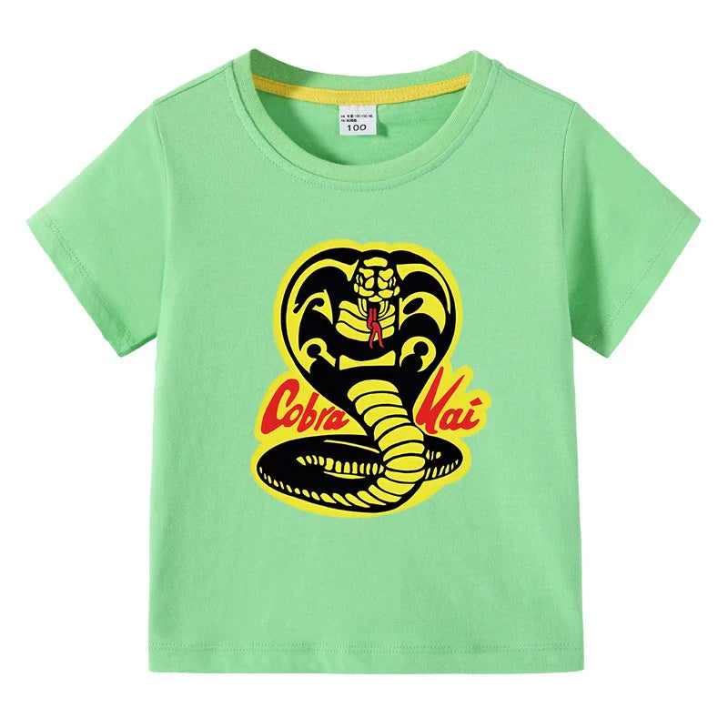 Cobra Kai Printed Summer Chlidren' T-shirt Boys Girls O-Neck Short Sleeve Tees Kids Pure Cotton Clothing Baby Boys Gift