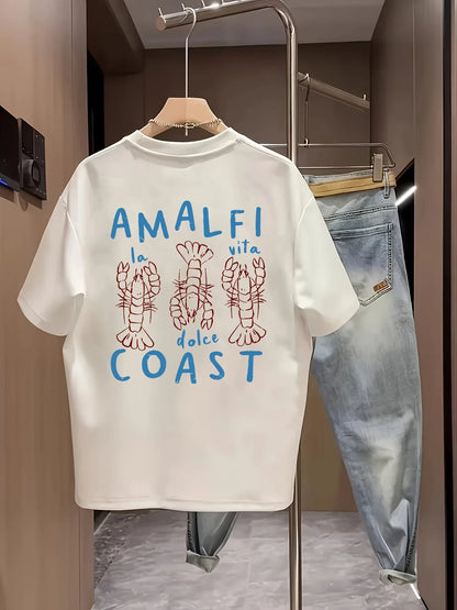 Amalfi Coast Men's T-shirt Lobster Graphic Casual Cotton Short Sleeve Tops Summer Streetwear