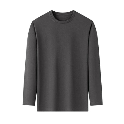 Men's Solid Color Round Neck Cotton Long Sleeved T-shirt Summer Comfortable Top