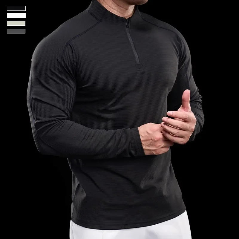 Autumn Sports Fitness Top Men Running Training Long-sleeved T-shirts Sweaters Stand-up Collar Quick-drying Breathable Clothes