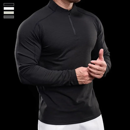 Autumn Sports Fitness Top Men Running Training Long-sleeved T-shirts Sweaters Stand-up Collar Quick-drying Breathable Clothes