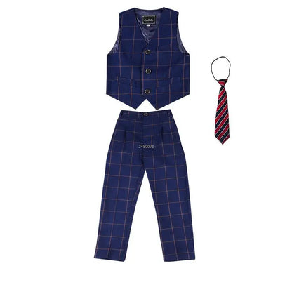 Kids Jacket Vest Pants 3PCS Photograph Dress Children Formal Wedding Suit Boys Birthday  Mariage Performance Celebration Costume