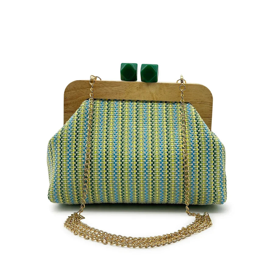 Colorful Striped PP Straw Clucth Bag for Women Wooden Clip Shell Shoulder Crossbody Bags Casual Weave Summer Beach Bag 2026