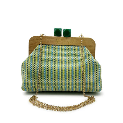 Colorful Striped PP Straw Clucth Bag for Women Wooden Clip Shell Shoulder Crossbody Bags Casual Weave Summer Beach Bag 2026