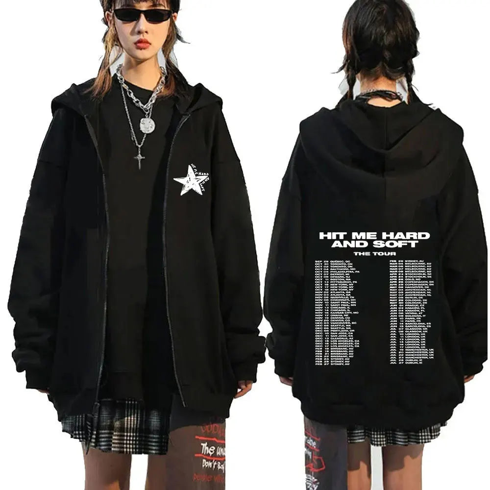 Hit Me Hard and Soft 2025 Tour Zipper Hoodies Men Women Harajuku Pullovers Fashion Hip Hop Zip Up Sweatshirts Jackets Fans Gift