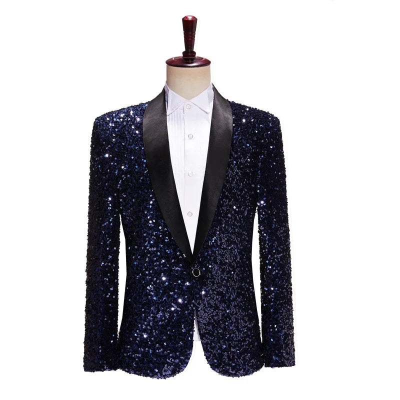 Shimmering Green Sequinned Blazer, Dazzling and Eye-catching, European Sizing, Men's Wedding Party Stage Dazzling Formal Wear