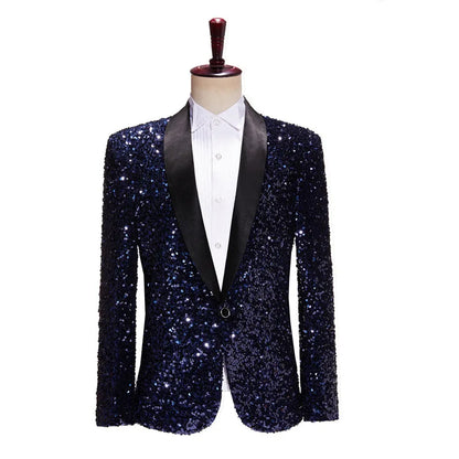 Shimmering Green Sequinned Blazer, Dazzling and Eye-catching, European Sizing, Men's Wedding Party Stage Dazzling Formal Wear