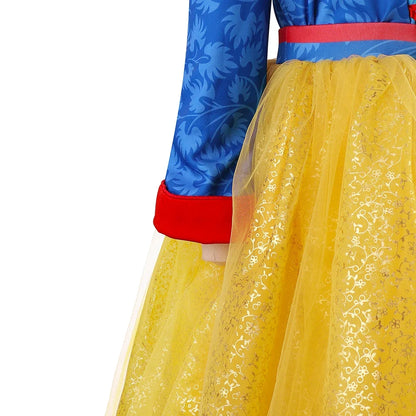 Girls Fairy Cosplay Costume Deluxe Snow White Puff Sleeve Princess Gown For Kids Carnival Halloween Birthday Party Role-Play
