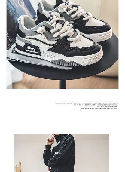 Men's Trendy Skate Shoes, Comfy Non Slip Casual Lace Up Sneakers For Men's Outdoor Activities