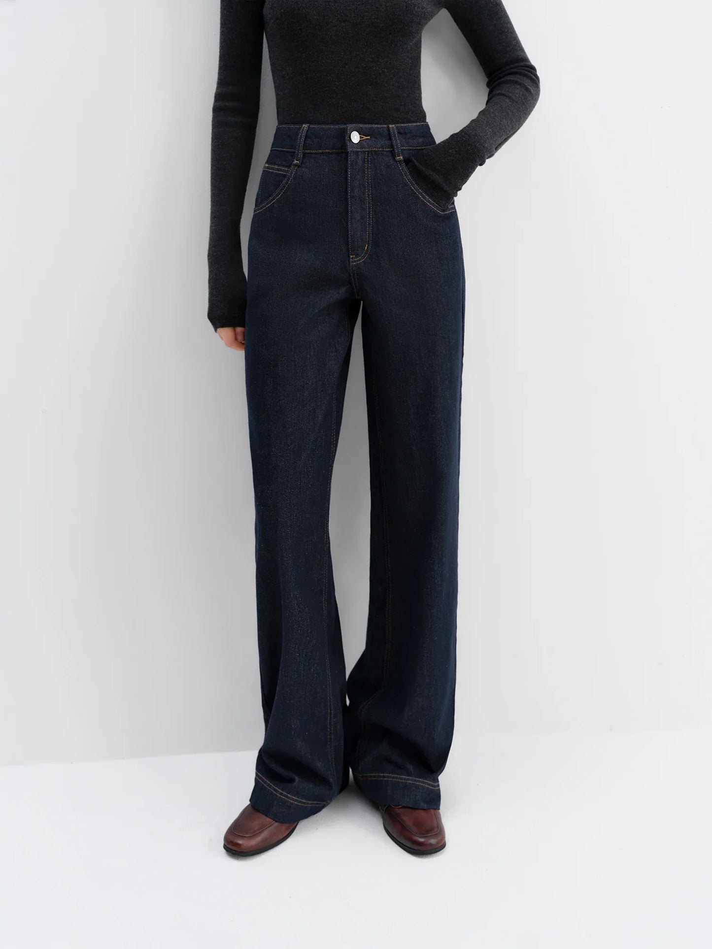 Straight High Waist Jeans for Women Winter Solid Simple All-match 2025 New Long and Short Versatile Pants Korean Style