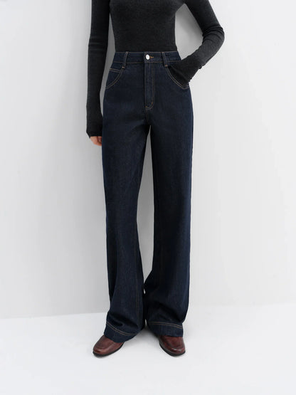 Straight High Waist Jeans for Women Winter Solid Simple All-match 2025 New Long and Short Versatile Pants Korean Style