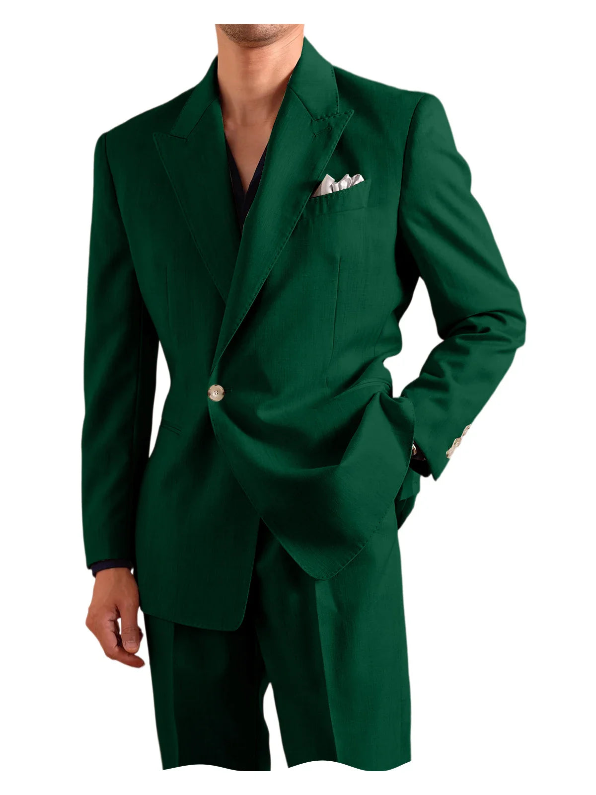 Men's 2 Piece One Button Suit Set Peak Lapel Slim Fit Blazer Long Pants Formal Wear for Wedding Party Prom Business