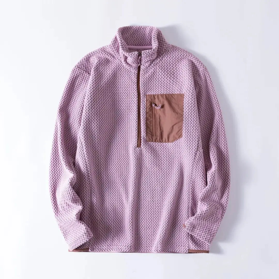 New Comfortable and Thick Men's and Women's Sports Semi-zipper Fleece Sweatshirt with Wavy Fleece and Long-sleeved Sweatshirt