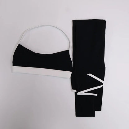 Women Summer Contrasting Sports Bra Shorts Set Female Two-Piece Set Running Shock-Absorbing Neck Hanging Underwear Yoga Set