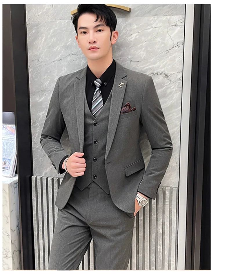 S-5XL Jacket Vest Pants Boutique Solid Color Casual Business Office Slim Mens Suit Groom Wedding Gown Blazer Waist Coat Trousers