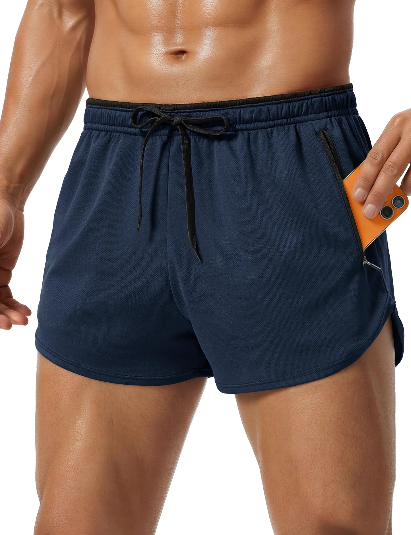 Men's Mesh Running 3" Shorts Quick Dry Lightweight Athletic Workout Gym Shorts Zipper Pockets Shorts Outdoor Fitness